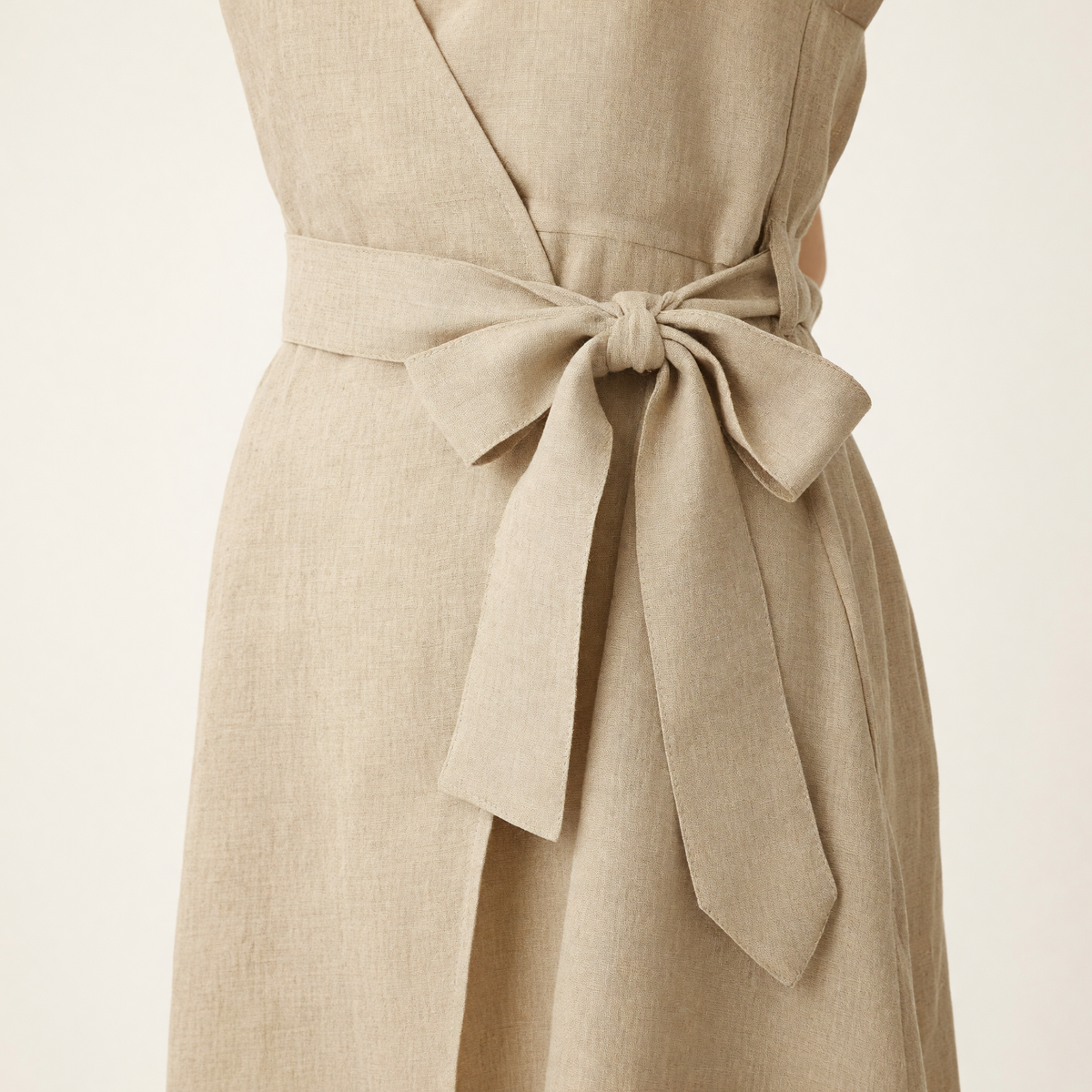Sand Khaki Linen Midi Wrap Dress 4