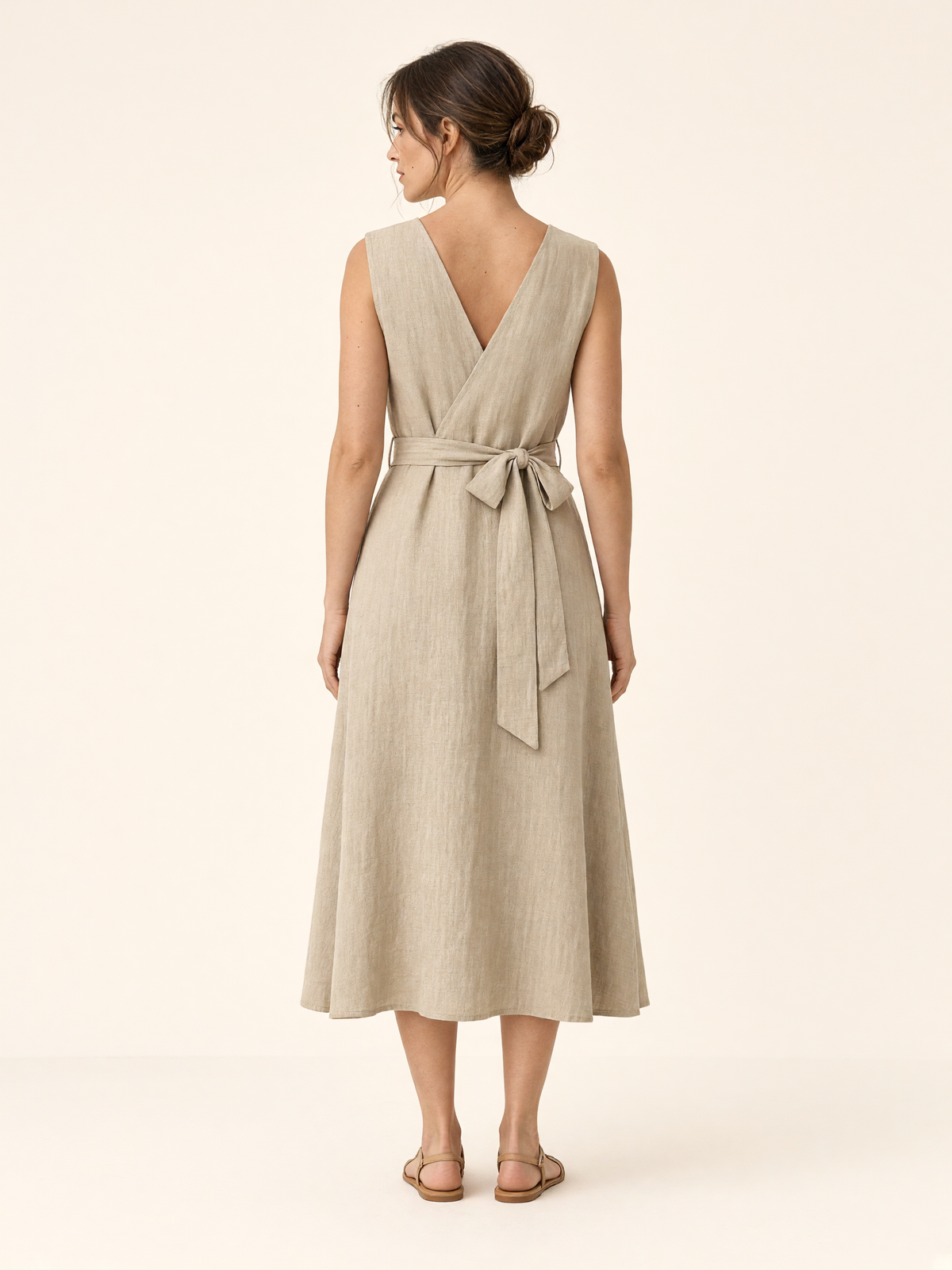 Sand Khaki Linen Midi Wrap Dress 5