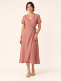Dusty Rose Linen Midi Wrap Dress 1
