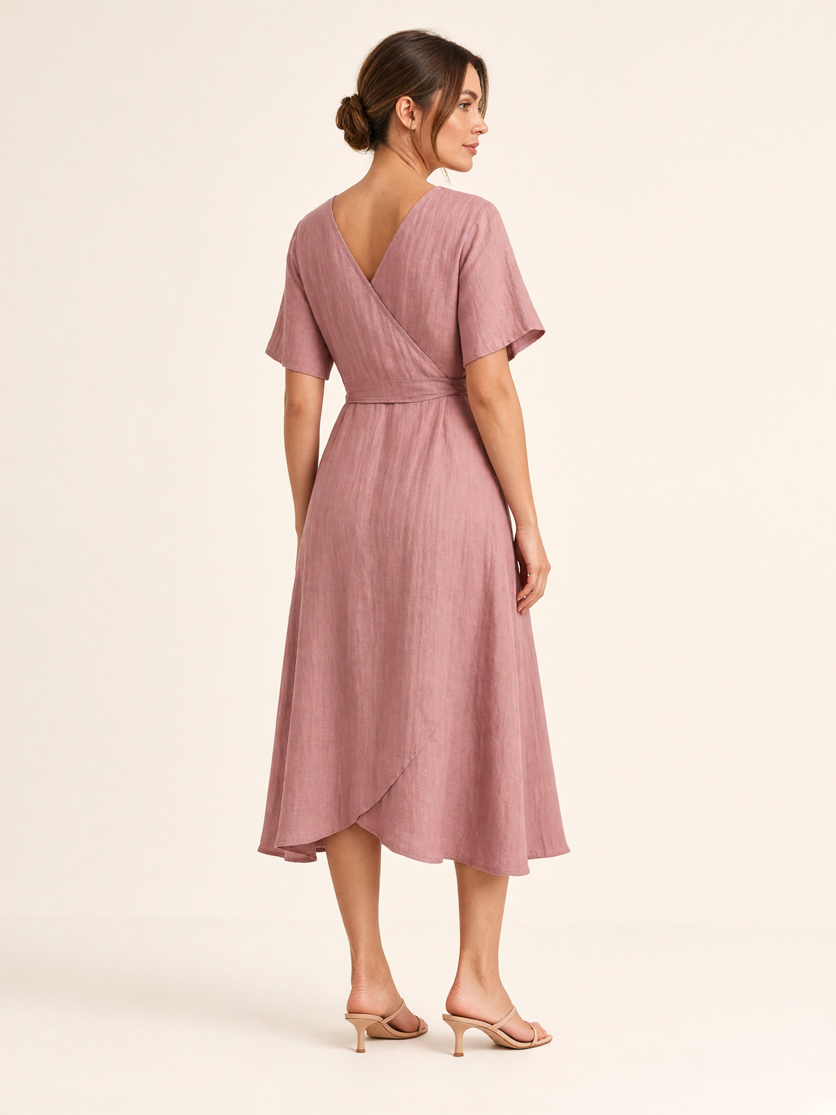 Dusty Rose Linen Midi Wrap Dress 5