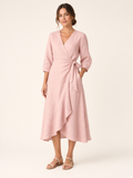 Soft Blush Linen Midi Wrap Dress 1