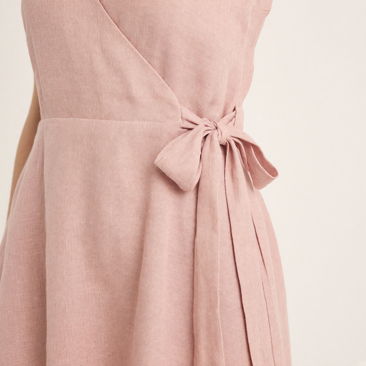 Soft Blush Linen Midi Wrap Dress 4