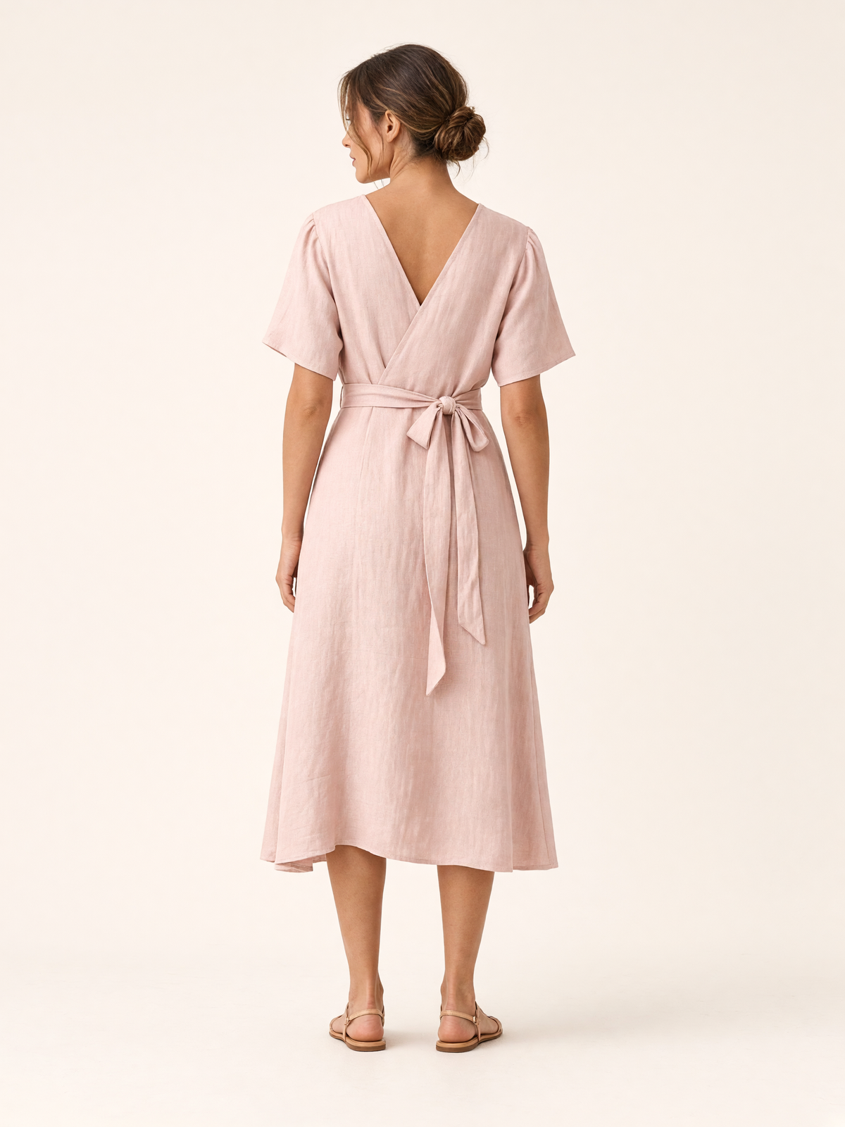 Soft Blush Linen Midi Wrap Dress 5
