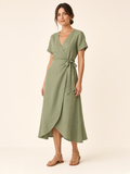 Sage Olive Linen Midi Wrap Dress 1