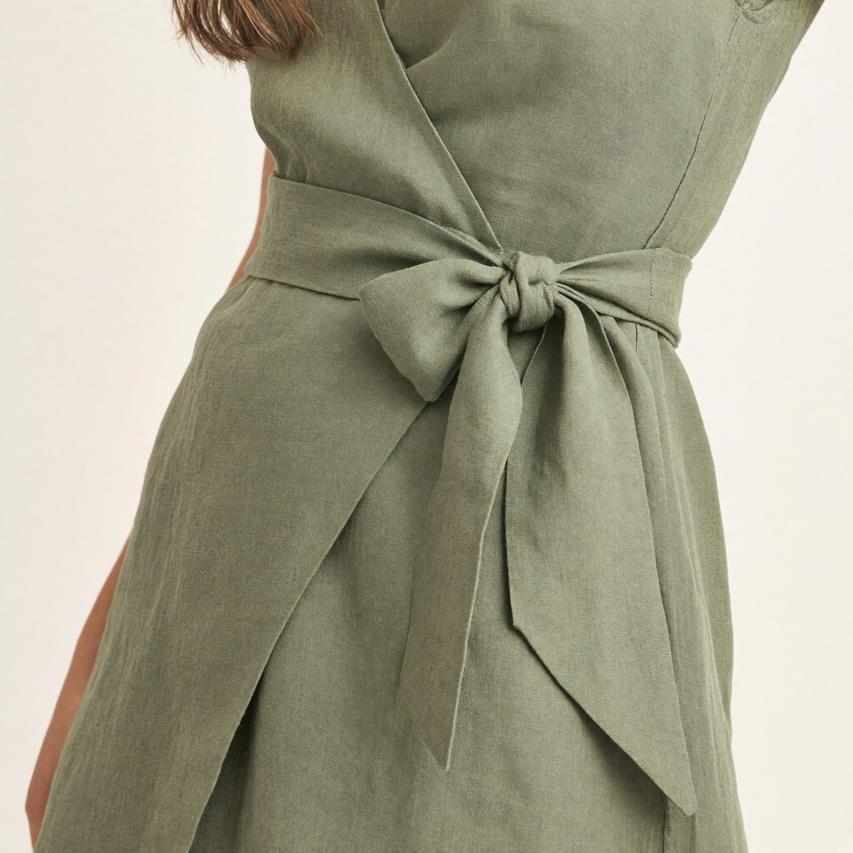 Sage Olive Linen Midi Wrap Dress 4
